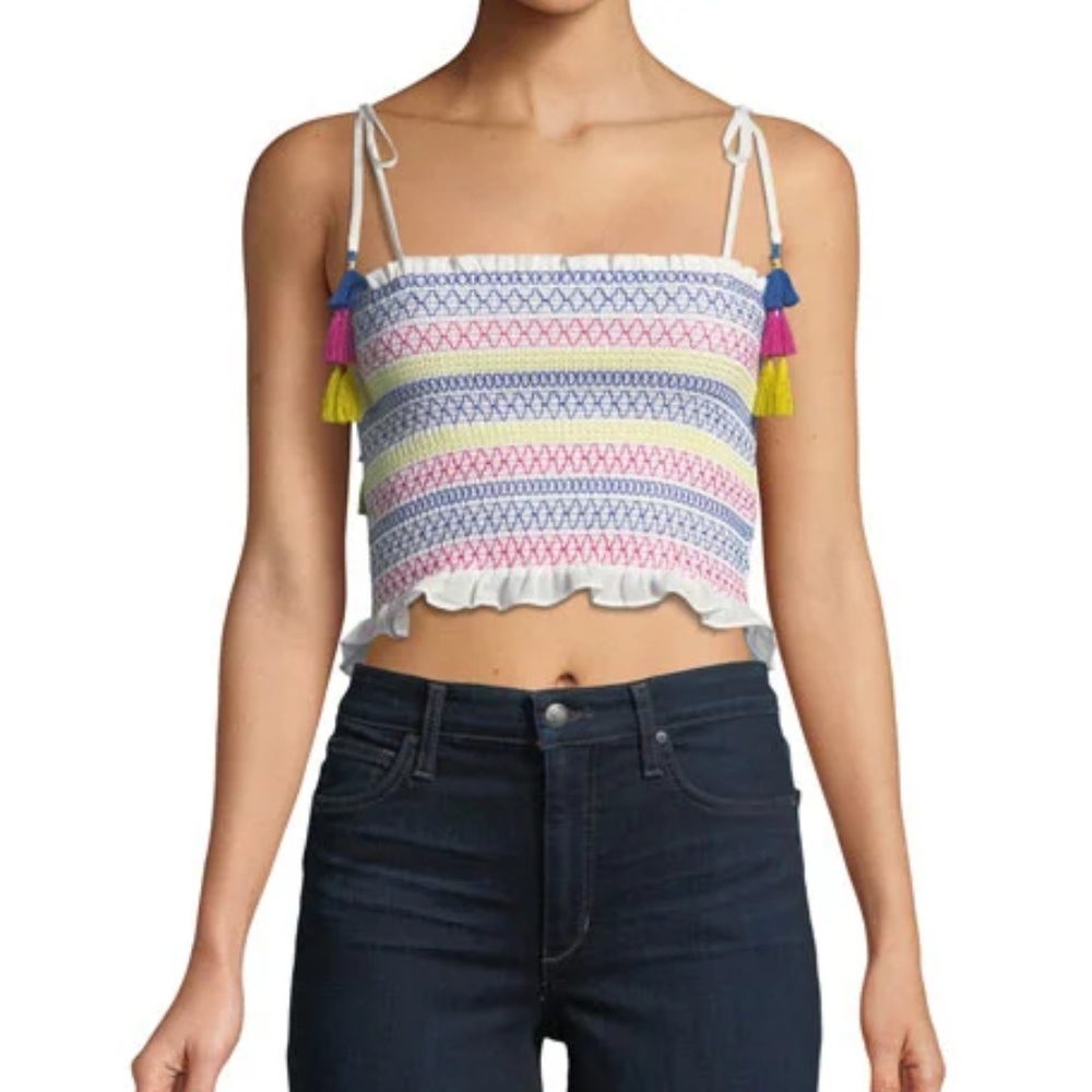 Red Carter Ruffle-Trim Smocked Crop Top